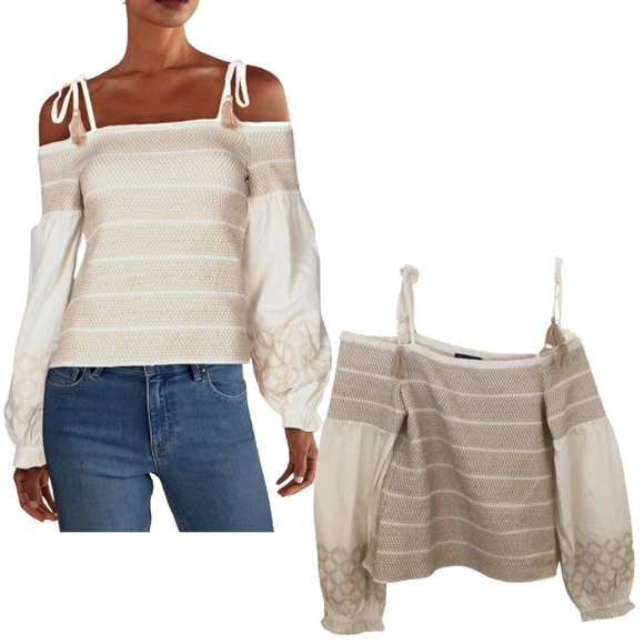 INC International Concepts Tops - INC International Concepts Smocked Top Embroidered Boho Peasant Cream XXL NEW